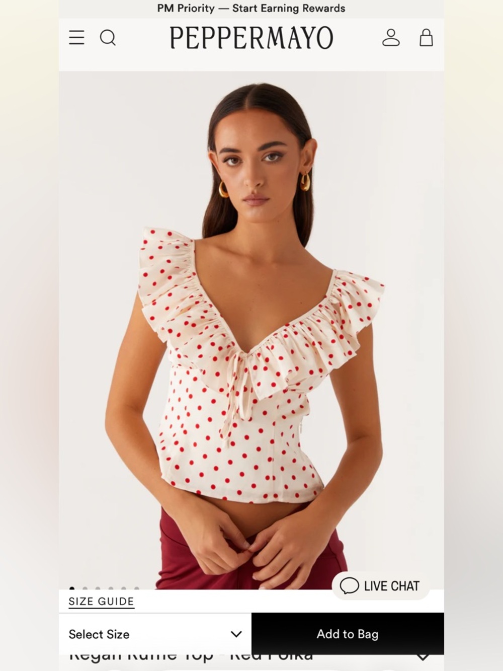 Peppermayo Regan Cream and Red Polka Dot Ruffle V-Neck Top